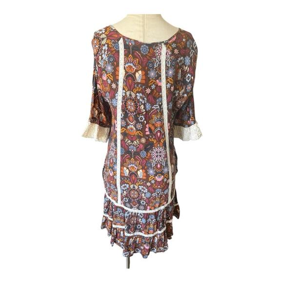 Matilda Jane floral lace trim bohemian dress M/L - Picture 5 of 9